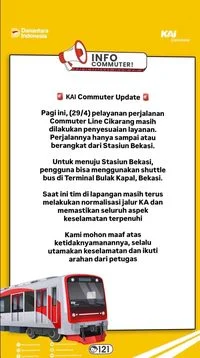KRL Cikarang Terganggu Imbas Kecelakaan Maut di Stasiun Bekasi Timur