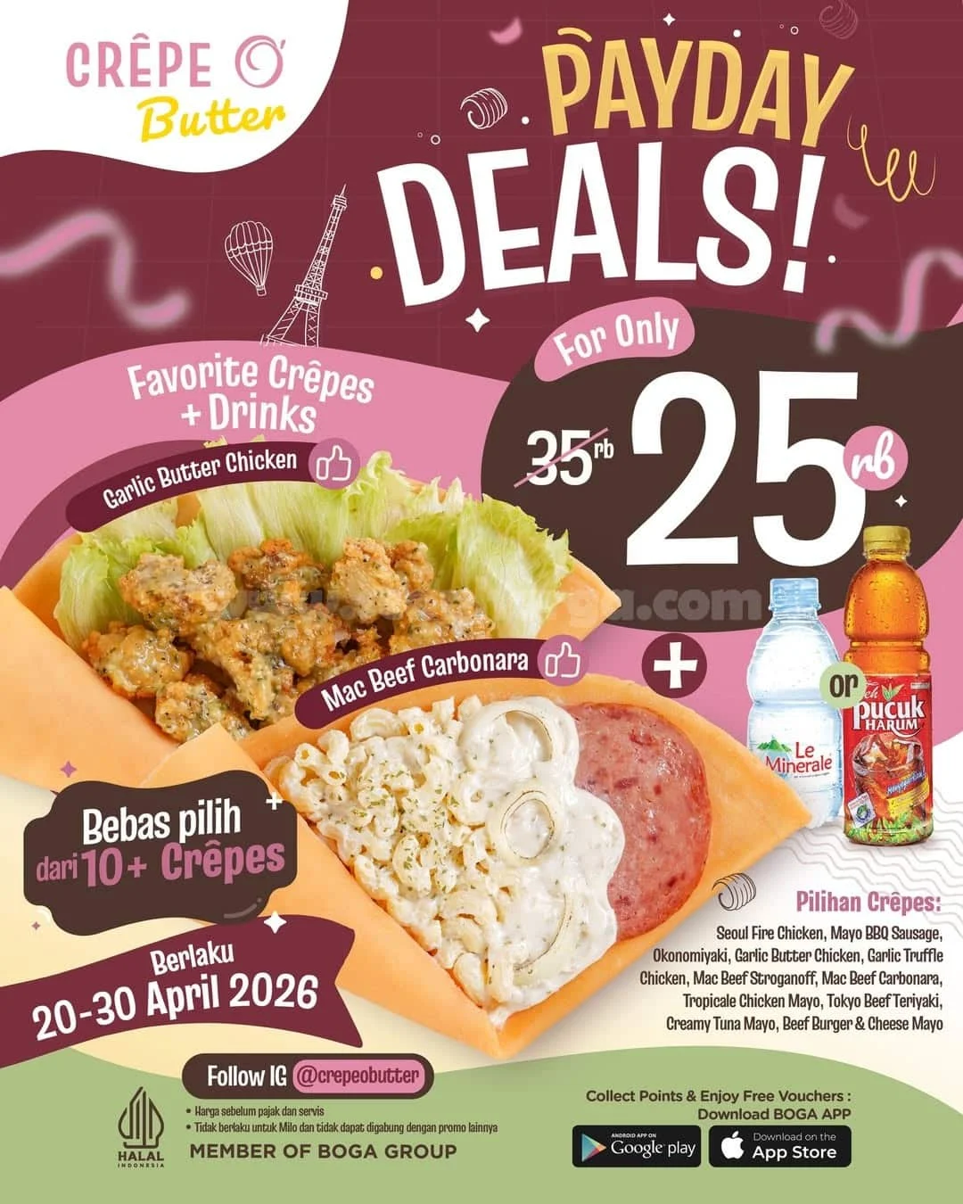 Promo Crepe O’Butter Payday Deals Cuma Rp 25.000 Paket Lengkap