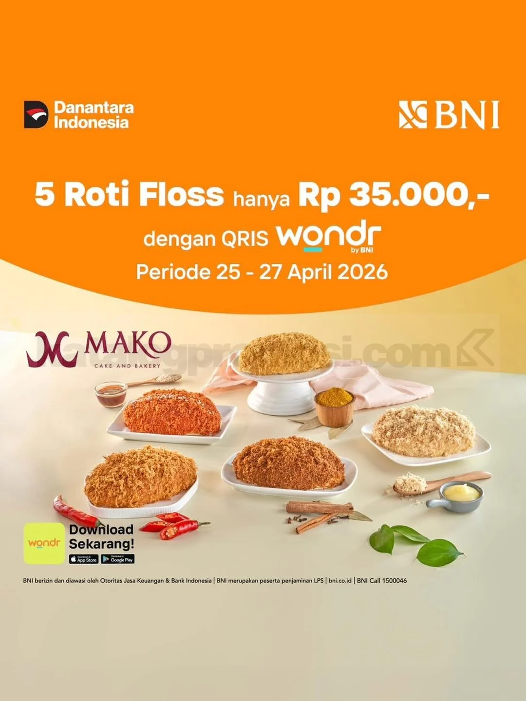 Promo Mako Bakery: 5 Roti Abon Rp35.000 Pakai QRIS WONDR BNI