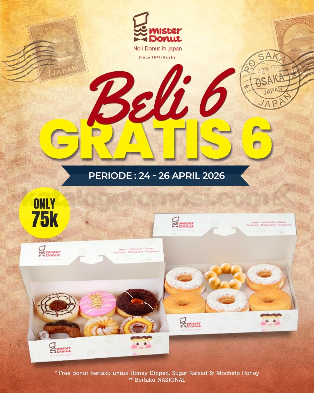 Promo Mister Donut Beli 6 Gratis 6 Hanya Rp 75.000!