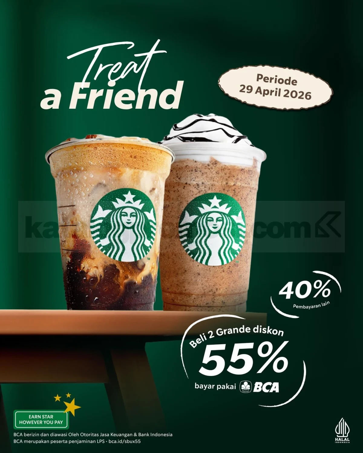 Promo Starbucks Treat A Friend: Beli 2 Grande Diskon 55% BCA
