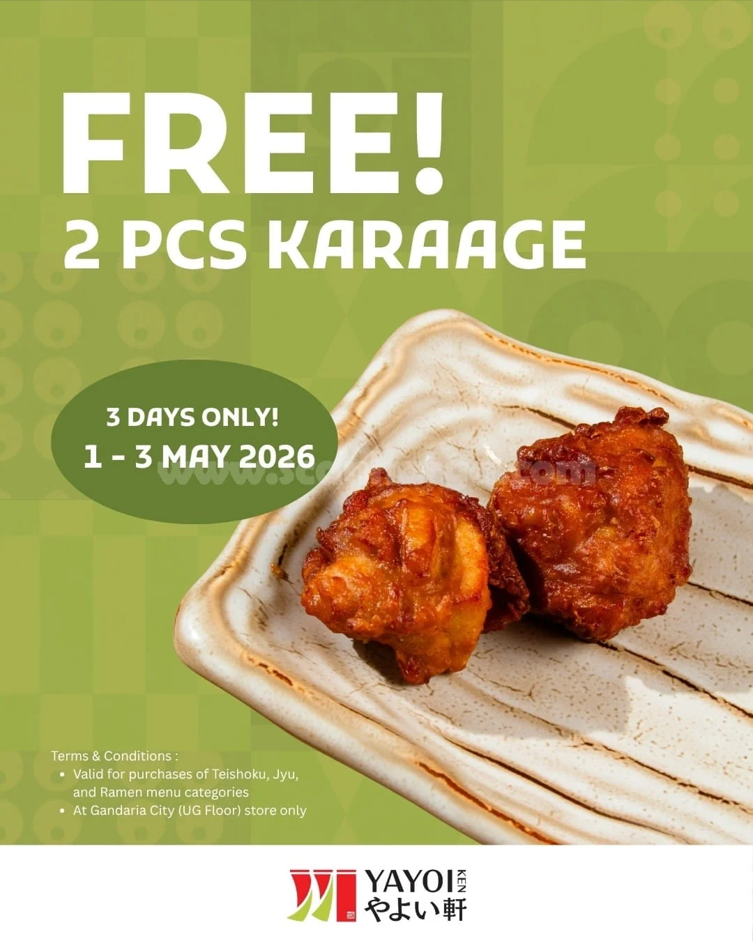 Promo Yayoiken: 3 Hari Bonus 2 Pcs Kaarage Spesial!