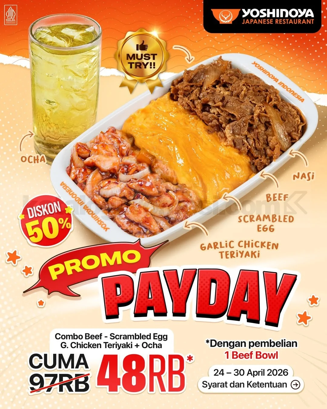 Promo Yoshinoya Payday: Diskon 50% Paket Combo Triple Protein