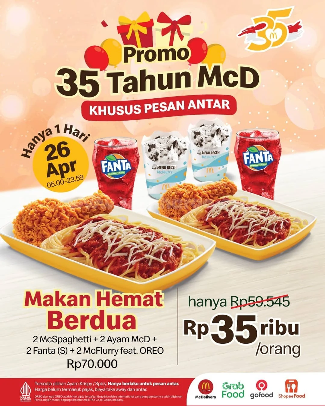 Rayakan Ultah McD Ke-35, Paket Hemat Makan Berdua Rp35.000