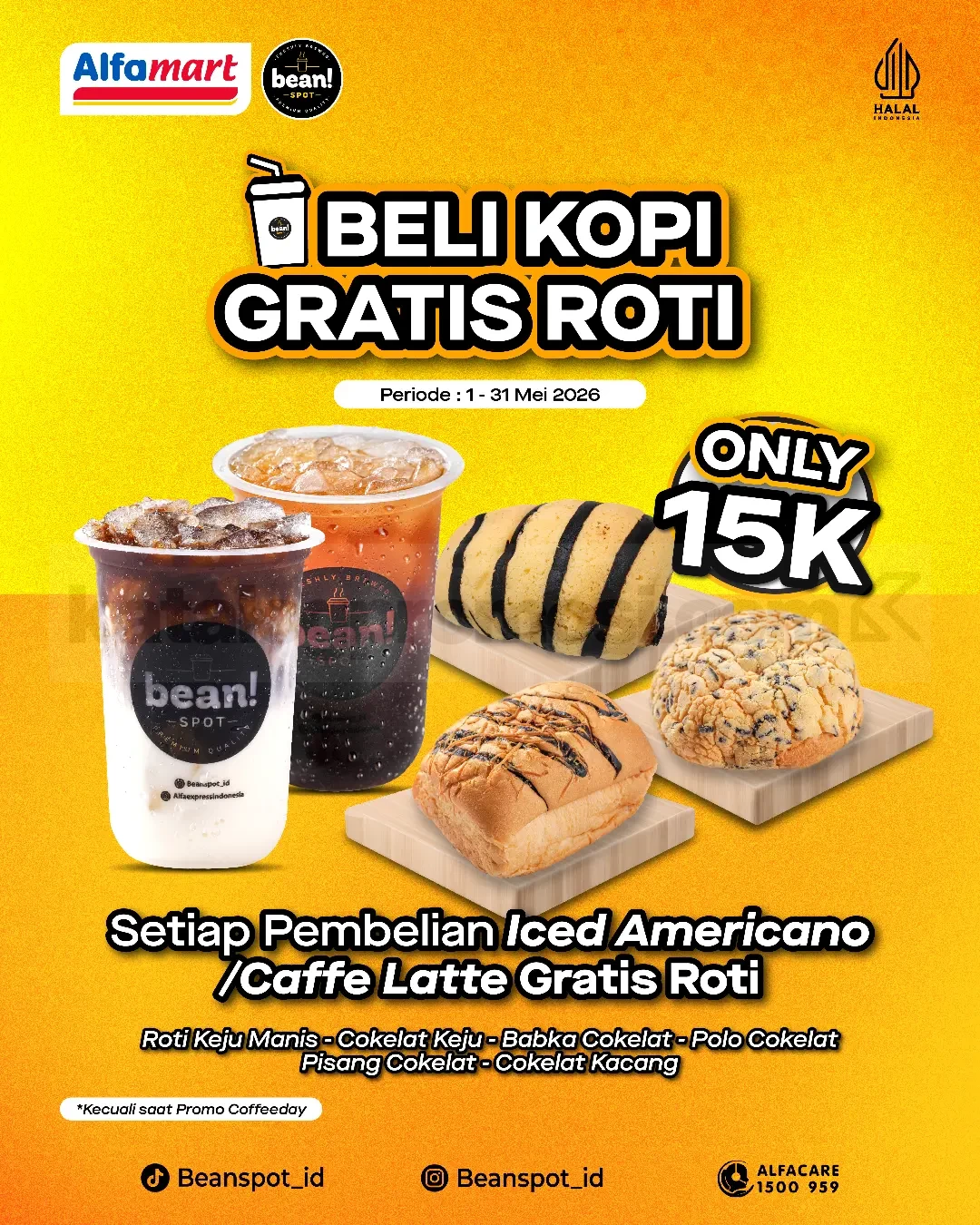 Beanspot Alfamart: Kopi & Roti Rp15.000 Mei 2026