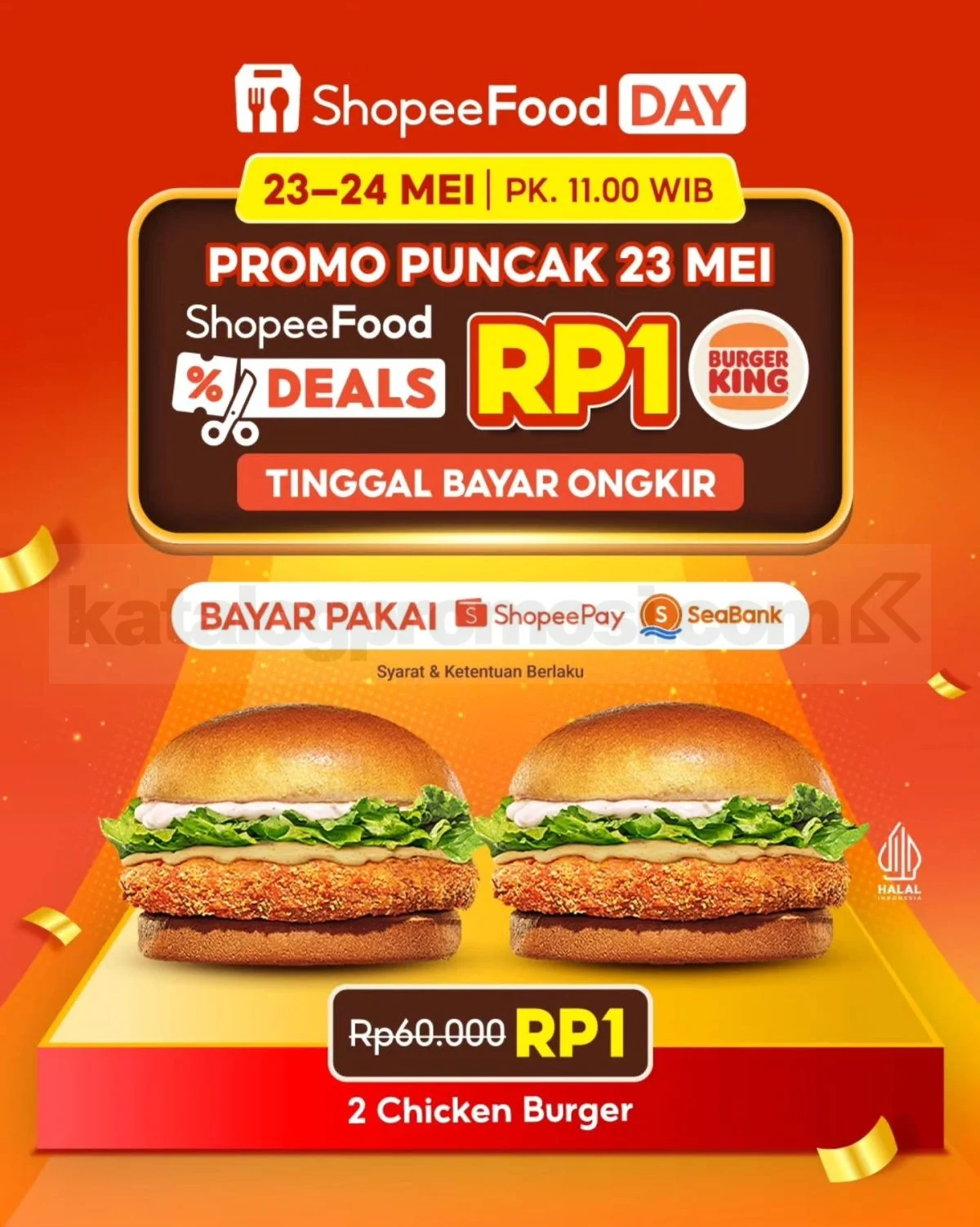 Burger King ShopeeFood: 2 Chicken Burger Rp 1!