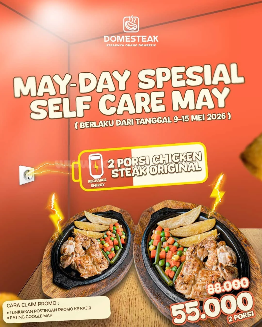 Domesteak Tawarkan Promo Spesial MayDay: 2 Chicken Steak Rp 55 Ribu