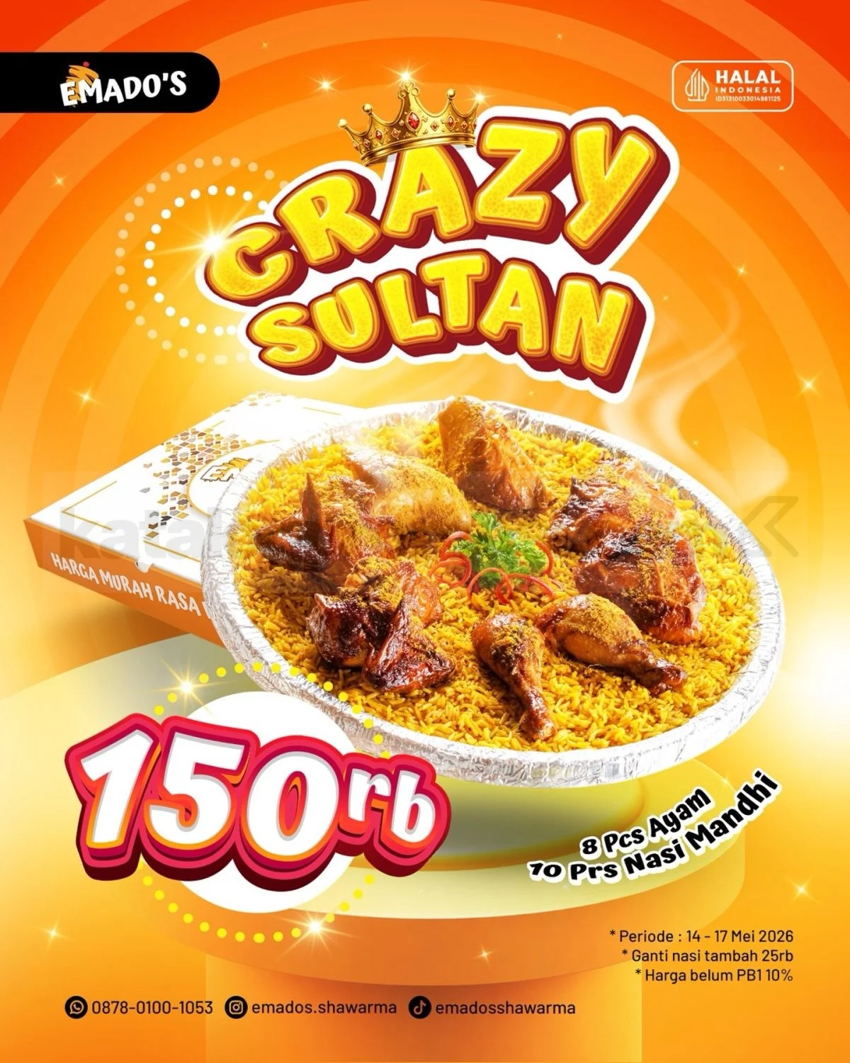 Emado's Crazy Sultan: Paket Hemat 8 Ayam & 10 Nasi Mandhi