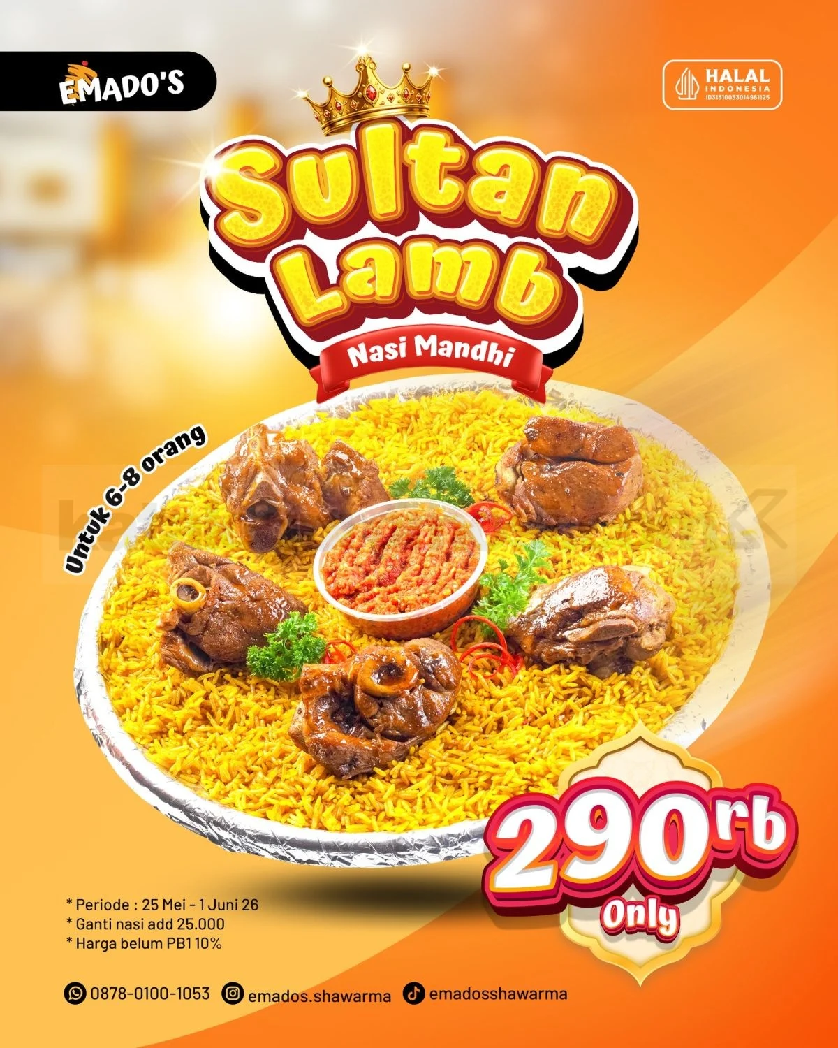 Emados Tawarkan Sultan Lamb Nasi Mandhi Hemat 6-8 Orang
