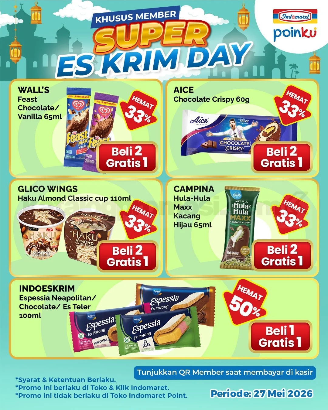 Indomaret Super Es Krim Day: Beli 2 Gratis 1 & Beli 1 Gratis 1