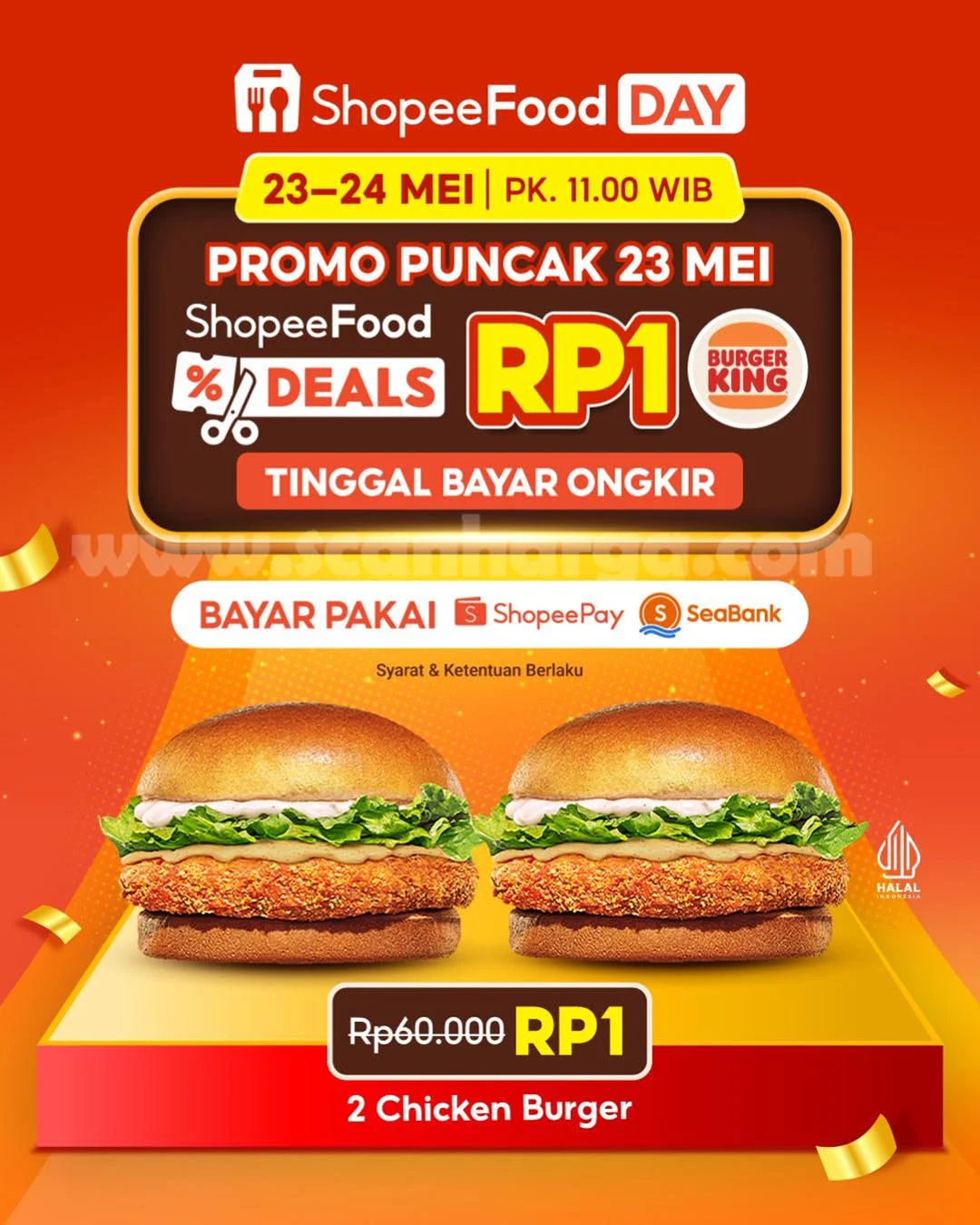 Promo Burger King ShopeeFood: 2 Chicken Burger Cuma Rp 1!