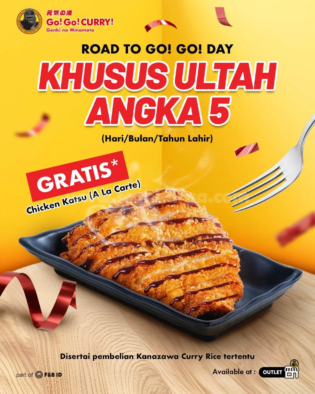Promo Go! Go! Curry: Gratis Chicken Katsu untuk Ulang Tahun Angka 5