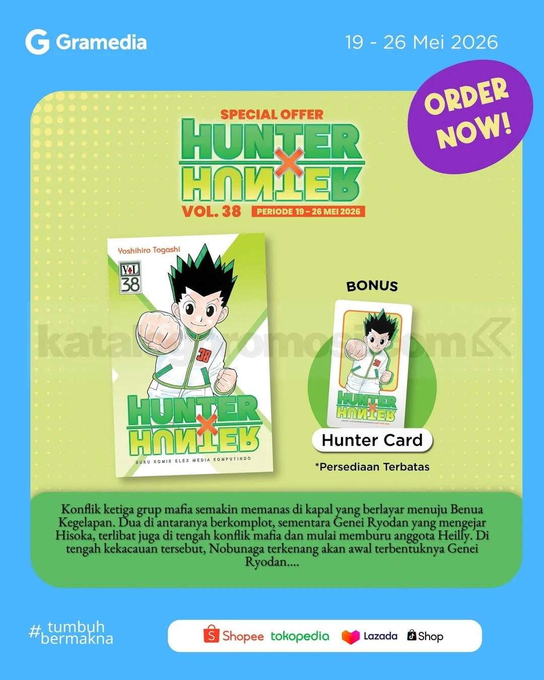 Promo Gramedia: Hunter x Hunter Vol 38 Makin Seru, Bonus Card!
