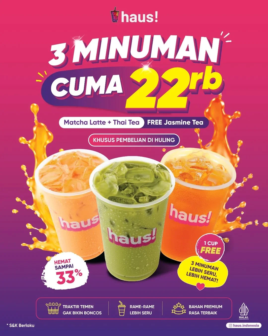 Promo Haus Huling: 3 Minuman Segar Rp 22 Ribu