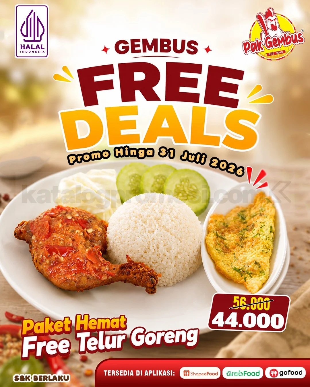 Promo Hemat Ayam Gepuk Pak Gembus: Rp 44.000 Plus Bonus Telur Goreng Hingga Juli 2026