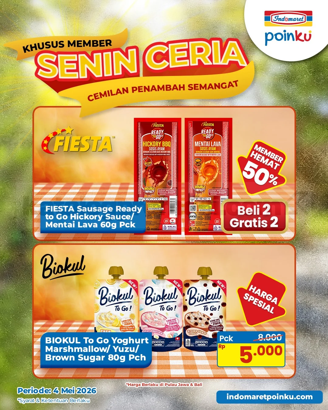 Promo Indomaret: Beli 2 Gratis 2 Fiesta & Biokul, 4 Mei!