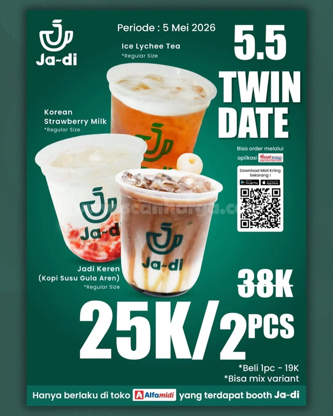 Promo Ja-di 5.5 Twin Date: 2 Cup Rp 25.000 di Alfamidi