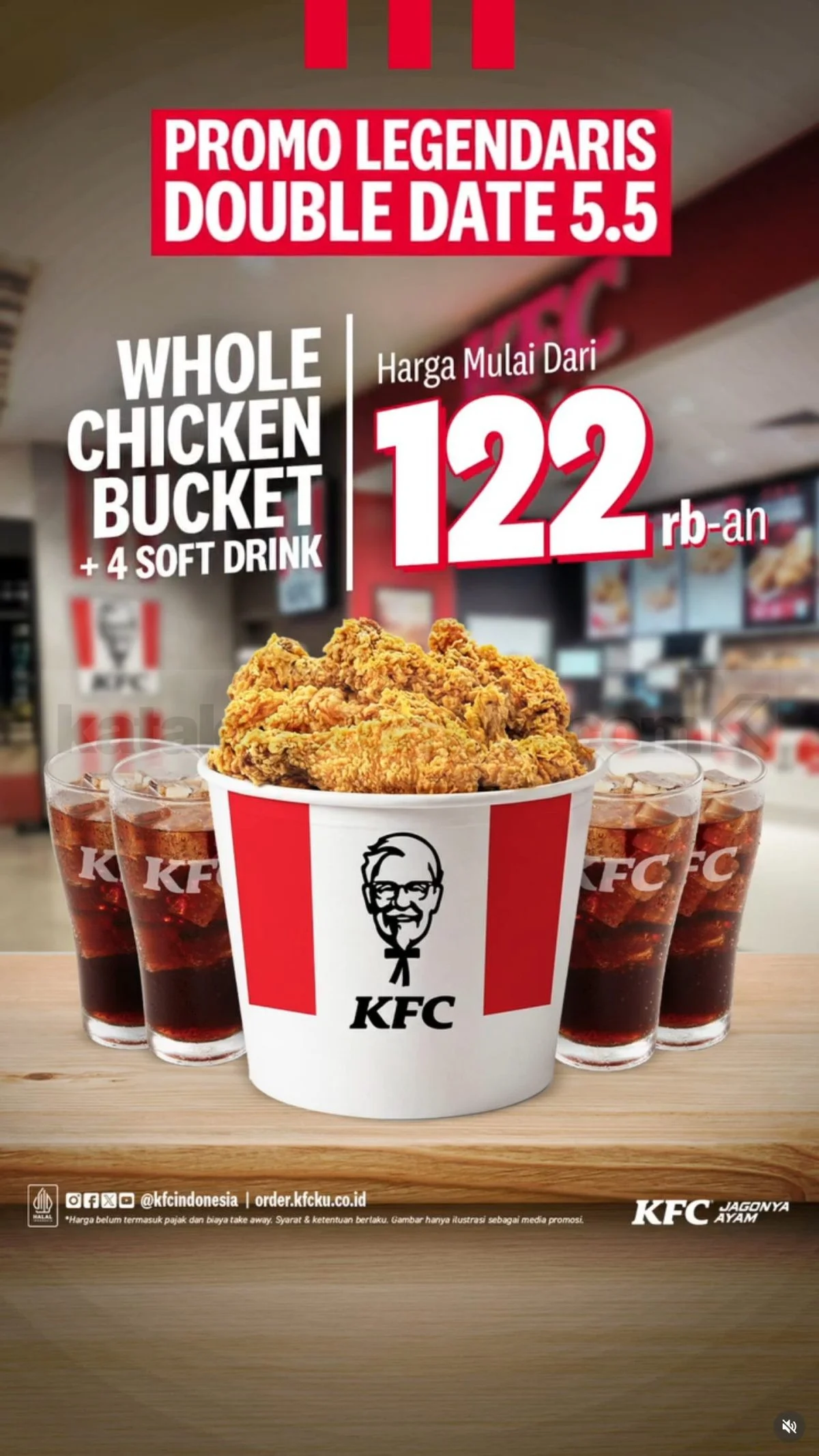 Promo KFC 5.5 Double Date: Ayam & Minuman Hanya Rp 122 Ribu!