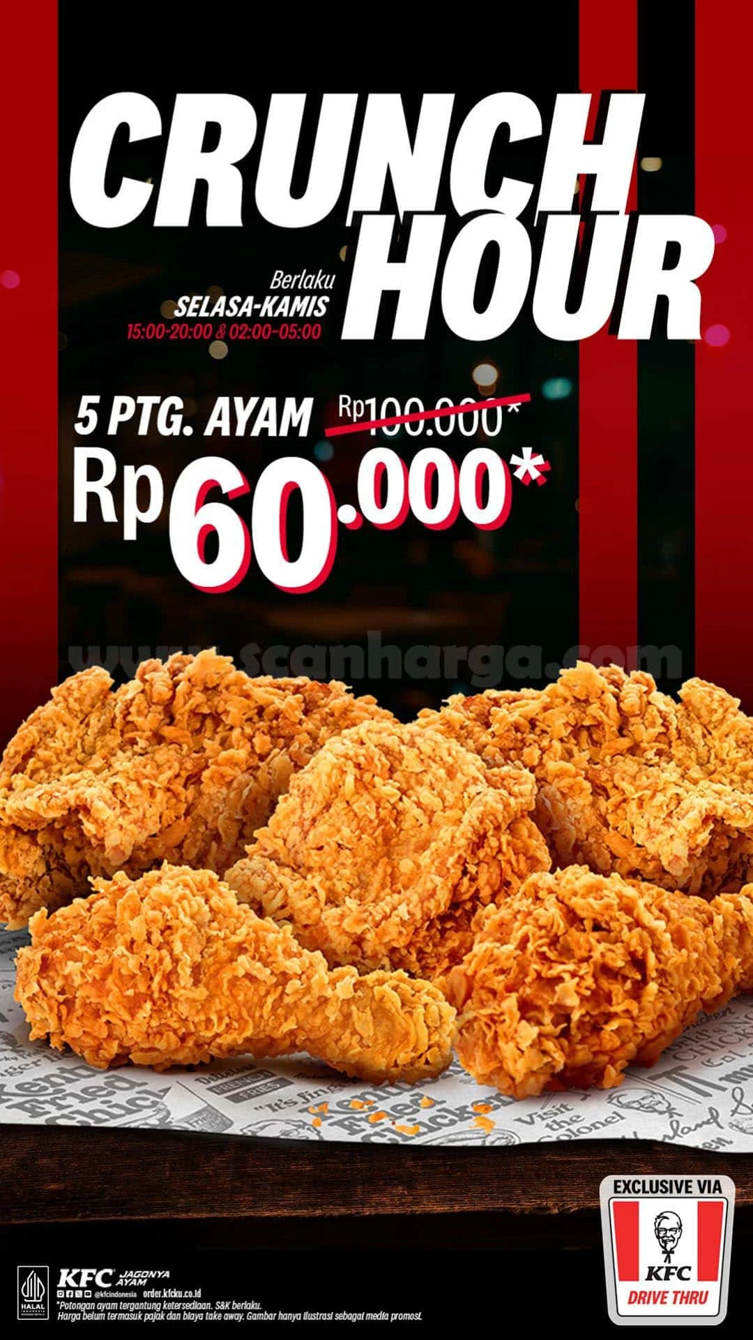 Promo KFC Crunch Hour: 5 Potong Ayam Hanya Rp 60 Ribu!