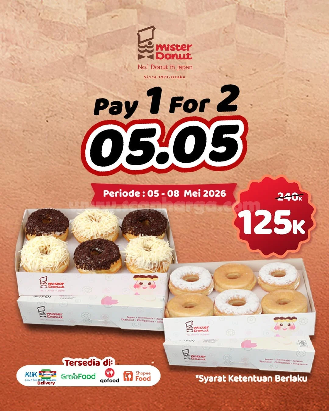 Promo Mister Donut 5.5: Beli 1 Gratis 1 Kotak Donat Rp 125.000