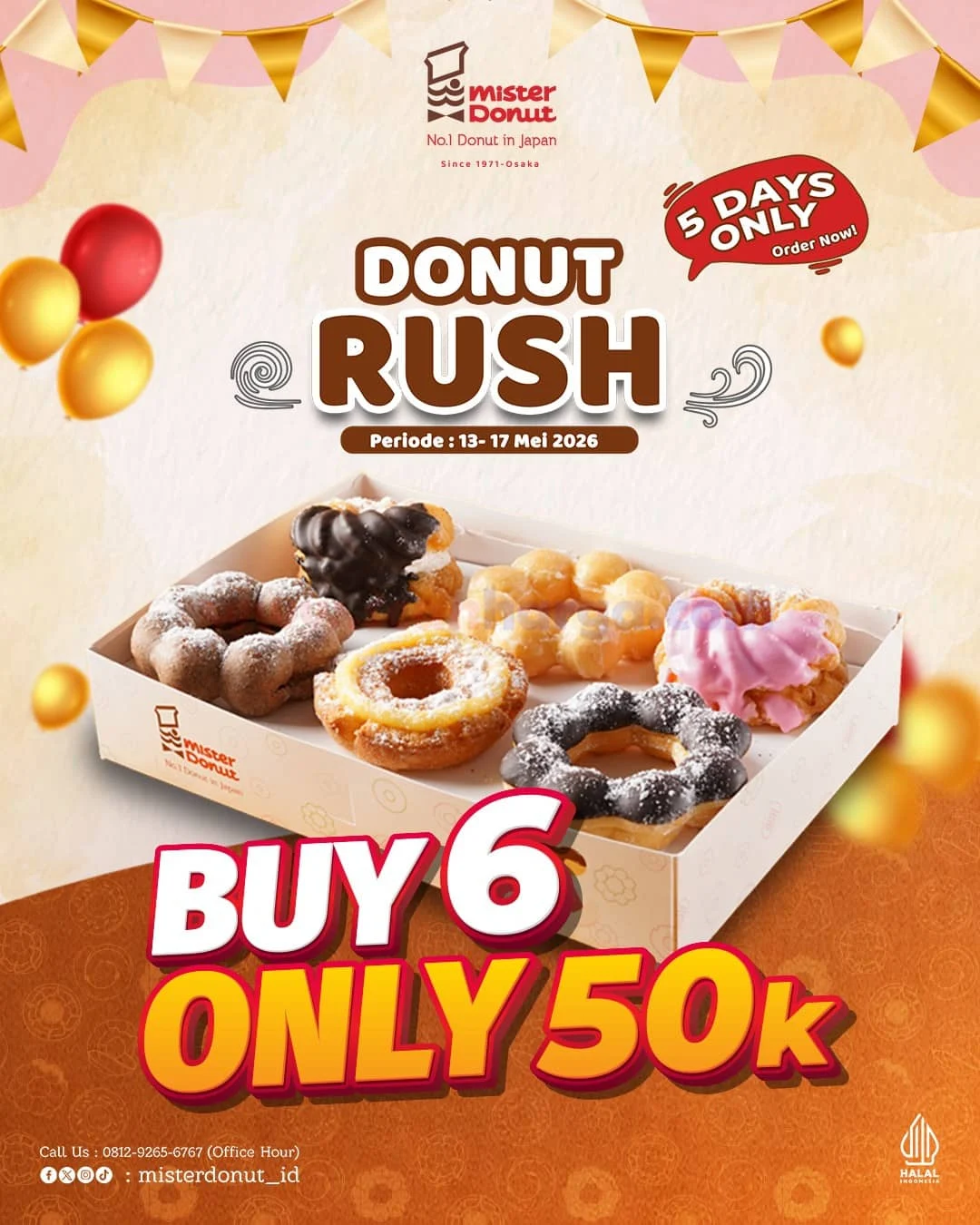 Promo Mister Donut: 6 Donat Rp 50.000 untuk Long Weekend