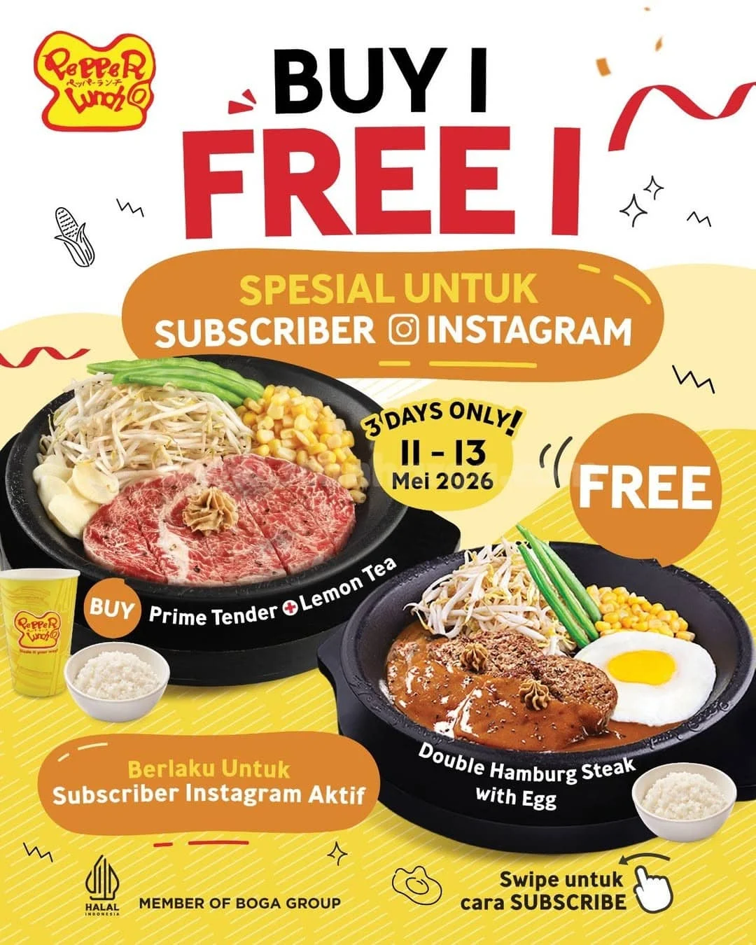 Promo Pepper Lunch Buy 1 Get 1 untuk Subscriber Instagram