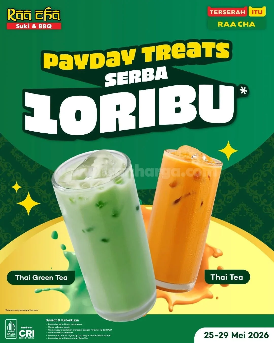 Promo Raa Cha: Minuman Spesial Rp10 Ribu di Akhir Bulan