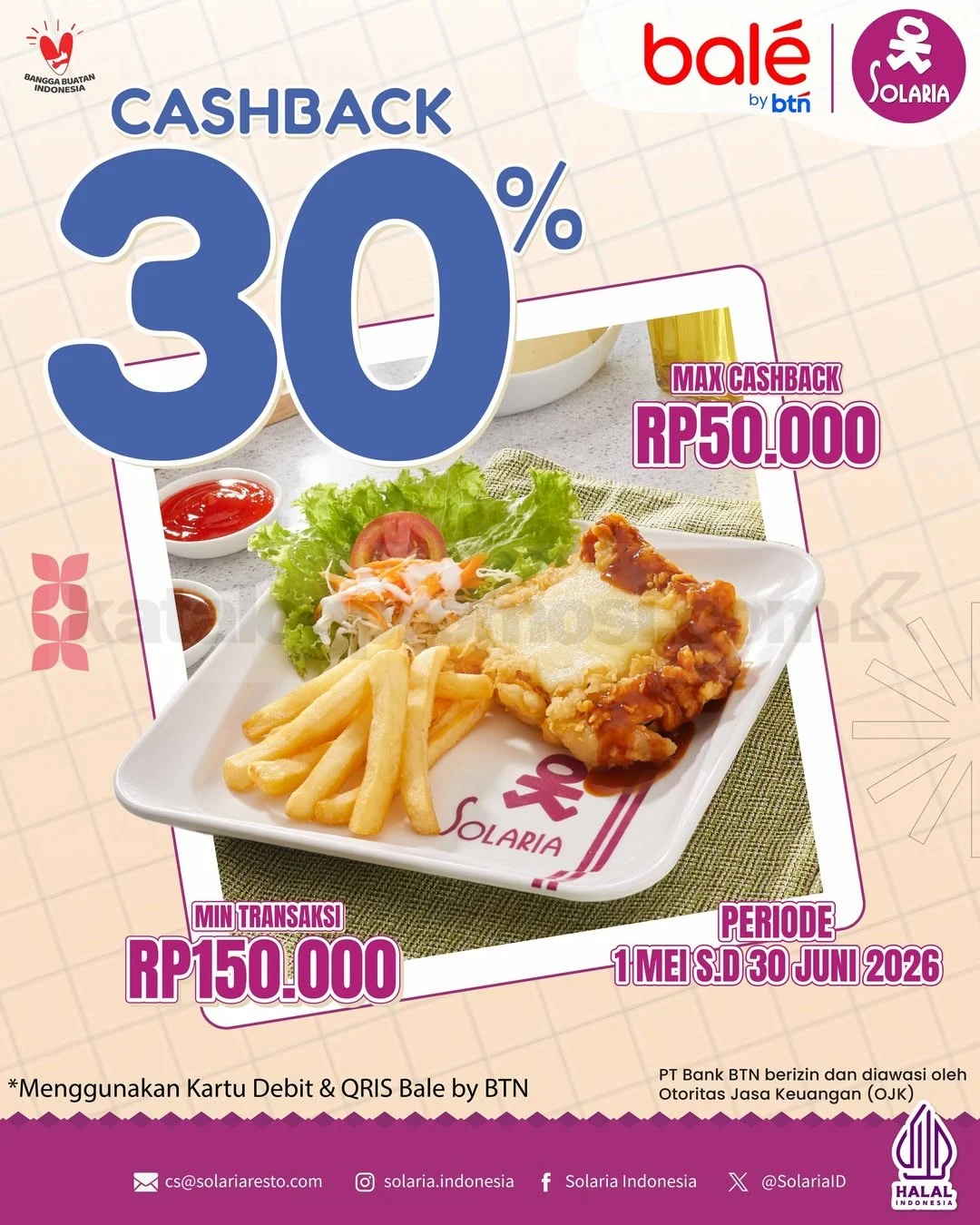 Promo Solaria & BTN: Cashback 30% Makan Hemat Mei-Juni 2026