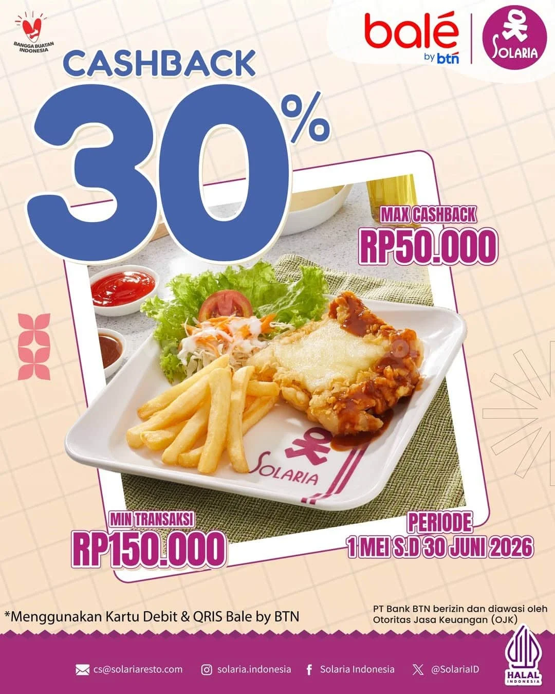 Promo Solaria: Cashback 30% dengan BTN, Makan Hemat!