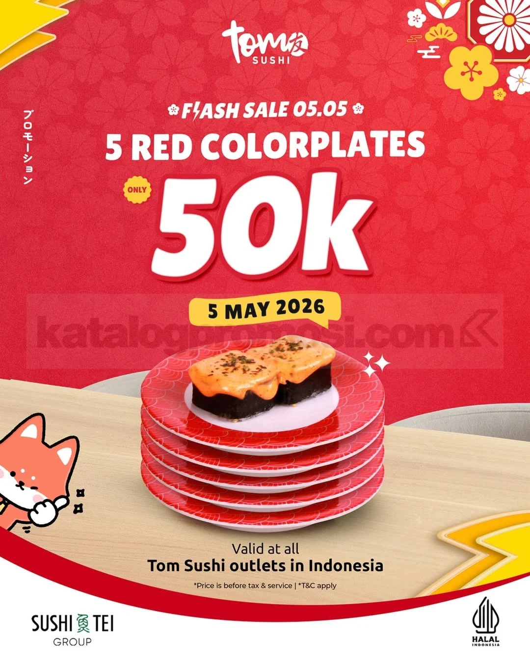 Promo Spesial Tom Sushi: 5 Red Plates Hanya Rp 50.000