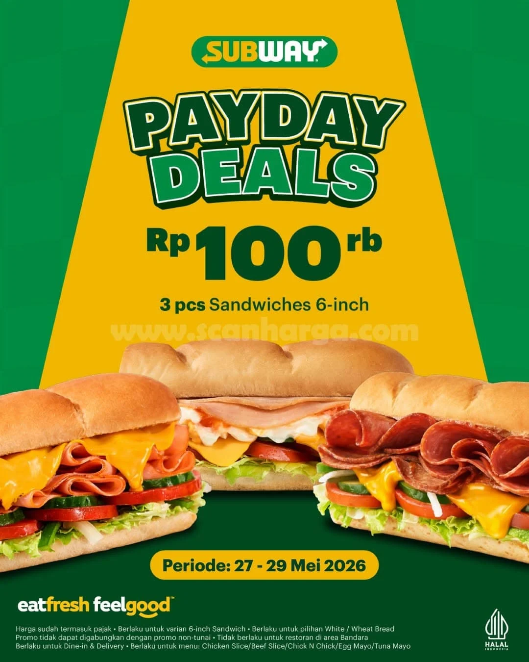 Promo Subway: 3 Sandwich 6-inch Hanya Rp 100.000 di Akhir Bulan!