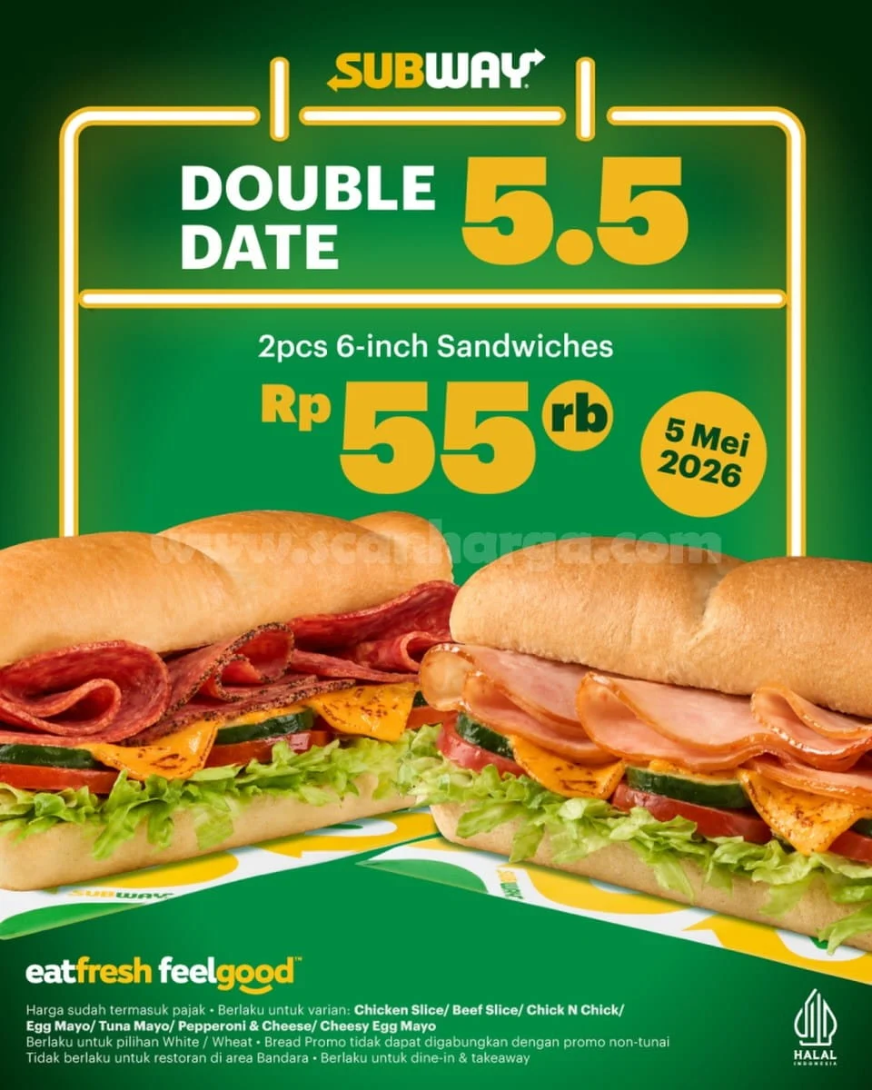 Promo Subway 5.5: 2 Sandwich Hanya Rp 55.000