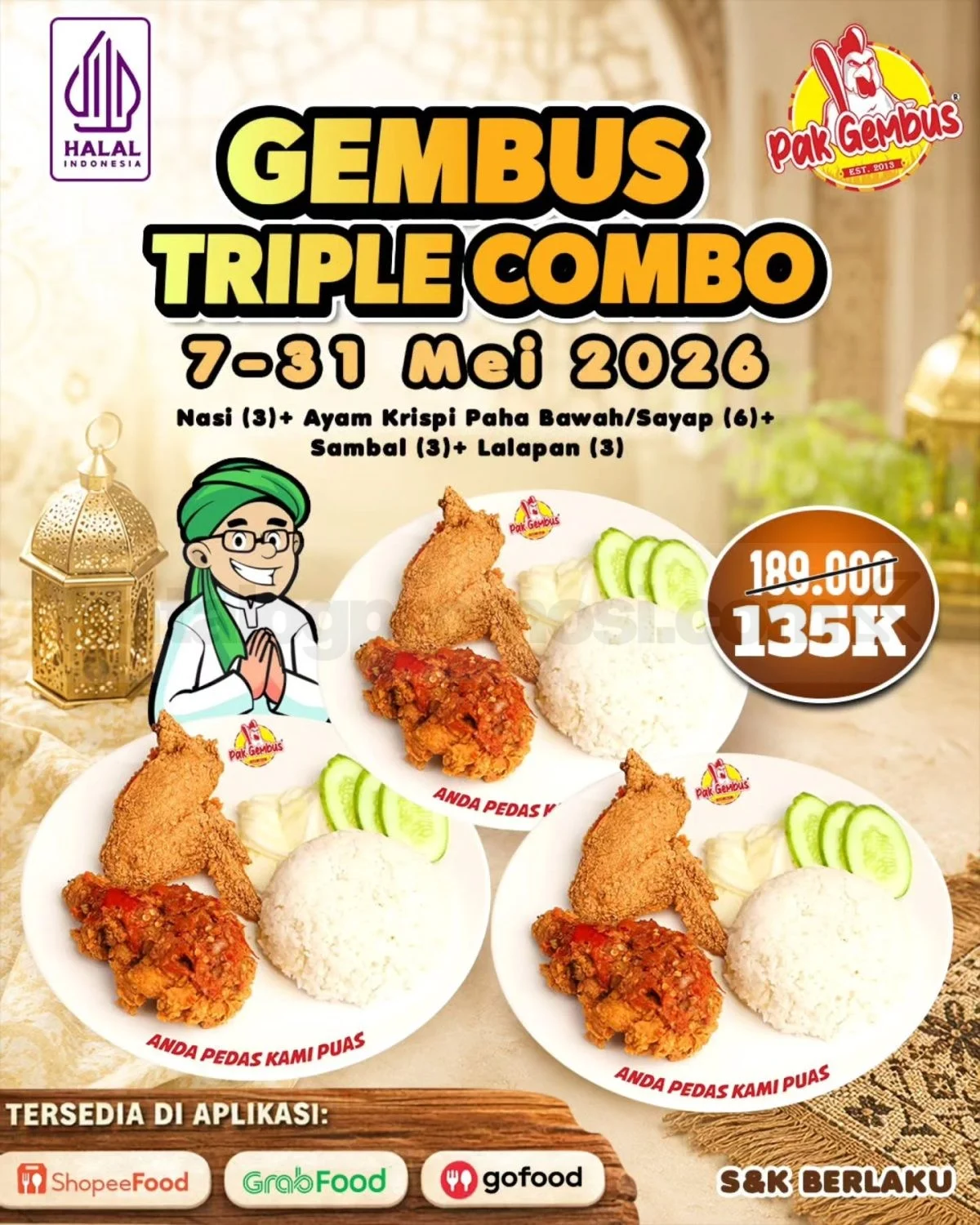 Promo Triple Combo Ayam Gepuk Pak Gembus: Paket Hemat Mei 2026
