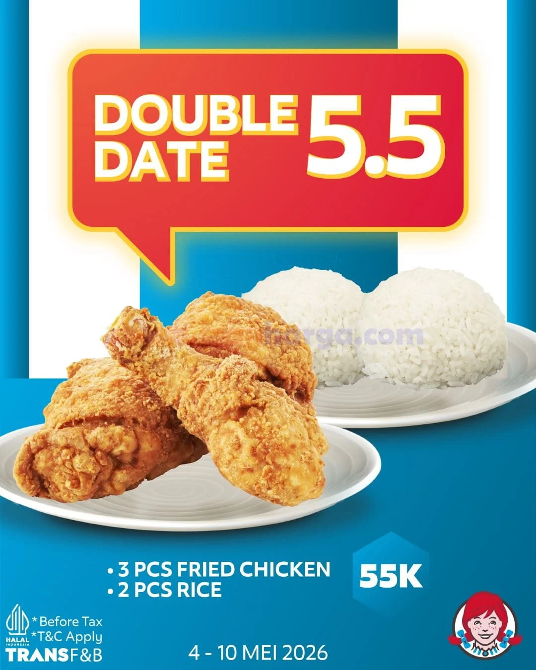 Promo Wendy's Double Date 5.5: Paket Hemat 3 Ayam & 2 Nasi Rp 55.000