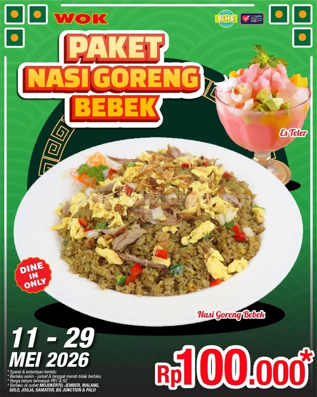 Promo WOK: Paket Nasi Goreng Bebek & Es Teler Hanya Rp 100 Ribu