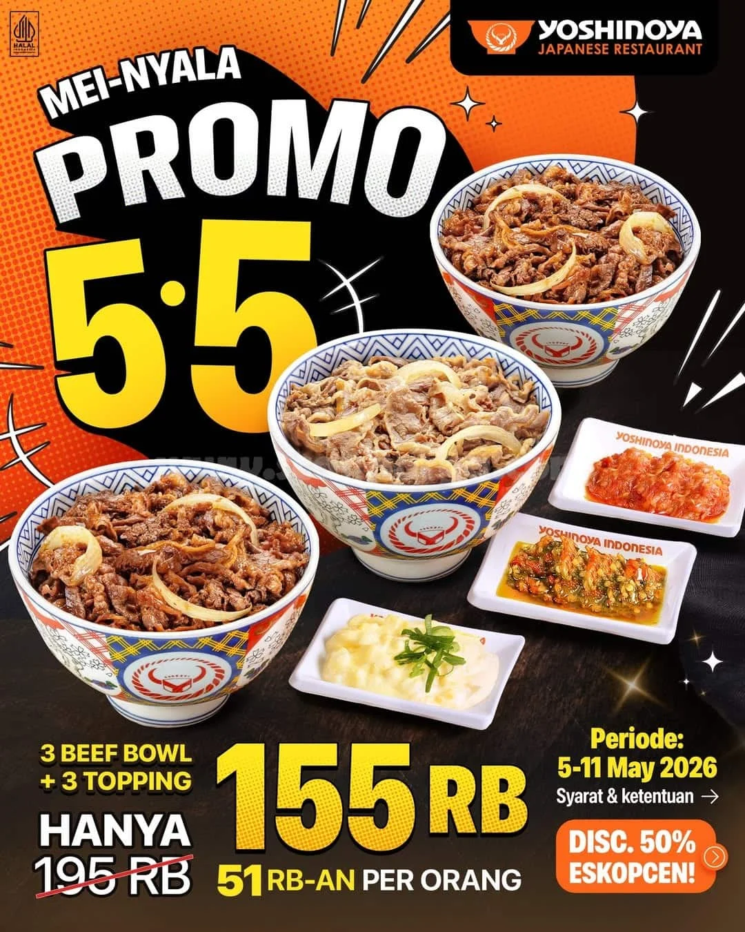 Promo Yoshinoya 5.5: Beef Bowl Mulai Rp 51 Ribu!