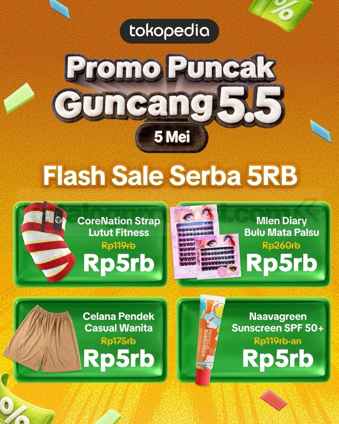 Tokopedia 5.5 Flash Sale: Serba 5 Ribu & Diskon 50%!