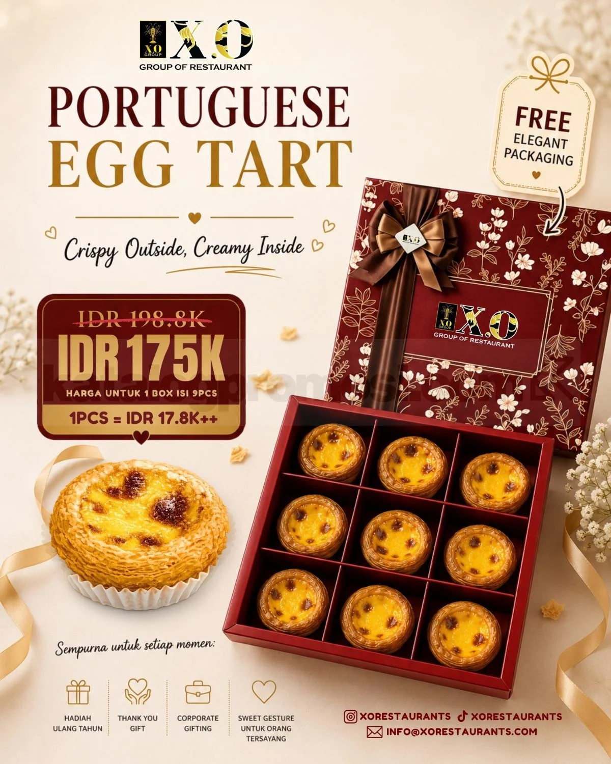 X.O Restaurant: Egg Tart Premium Isi 9 Hanya Rp 175 Ribu