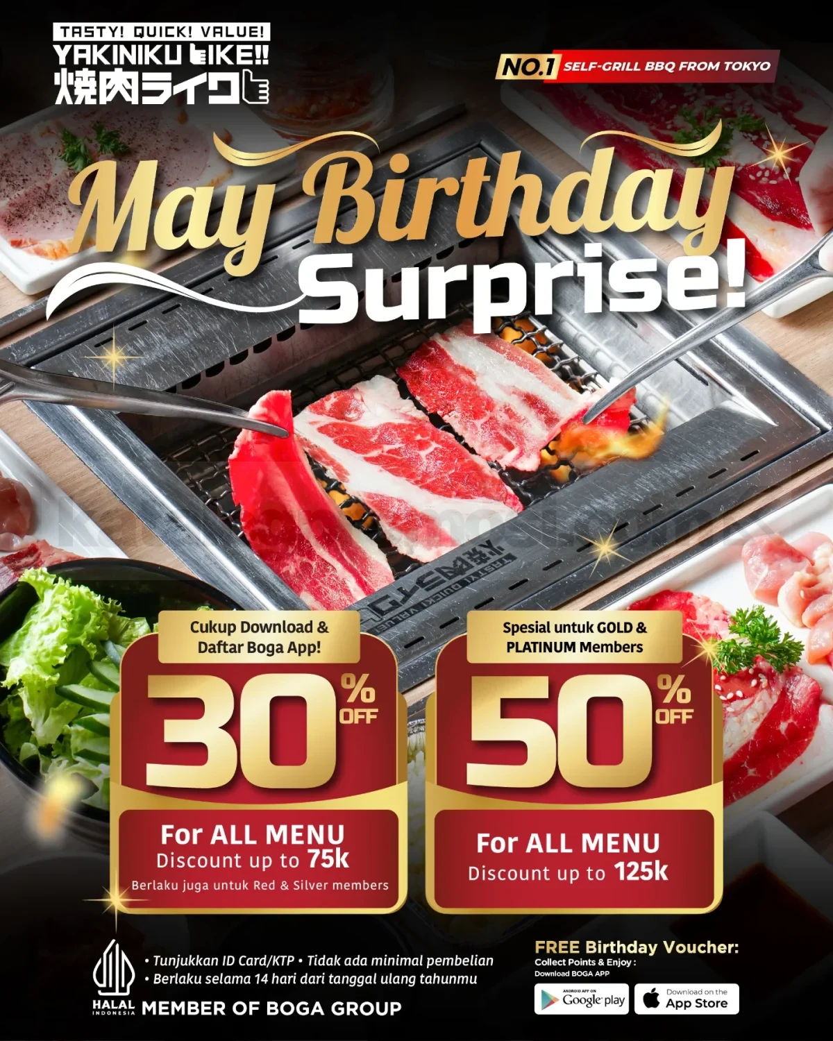 Yakiniku Like: Diskon Ultah Mei Hingga 50% untuk Member Boga App