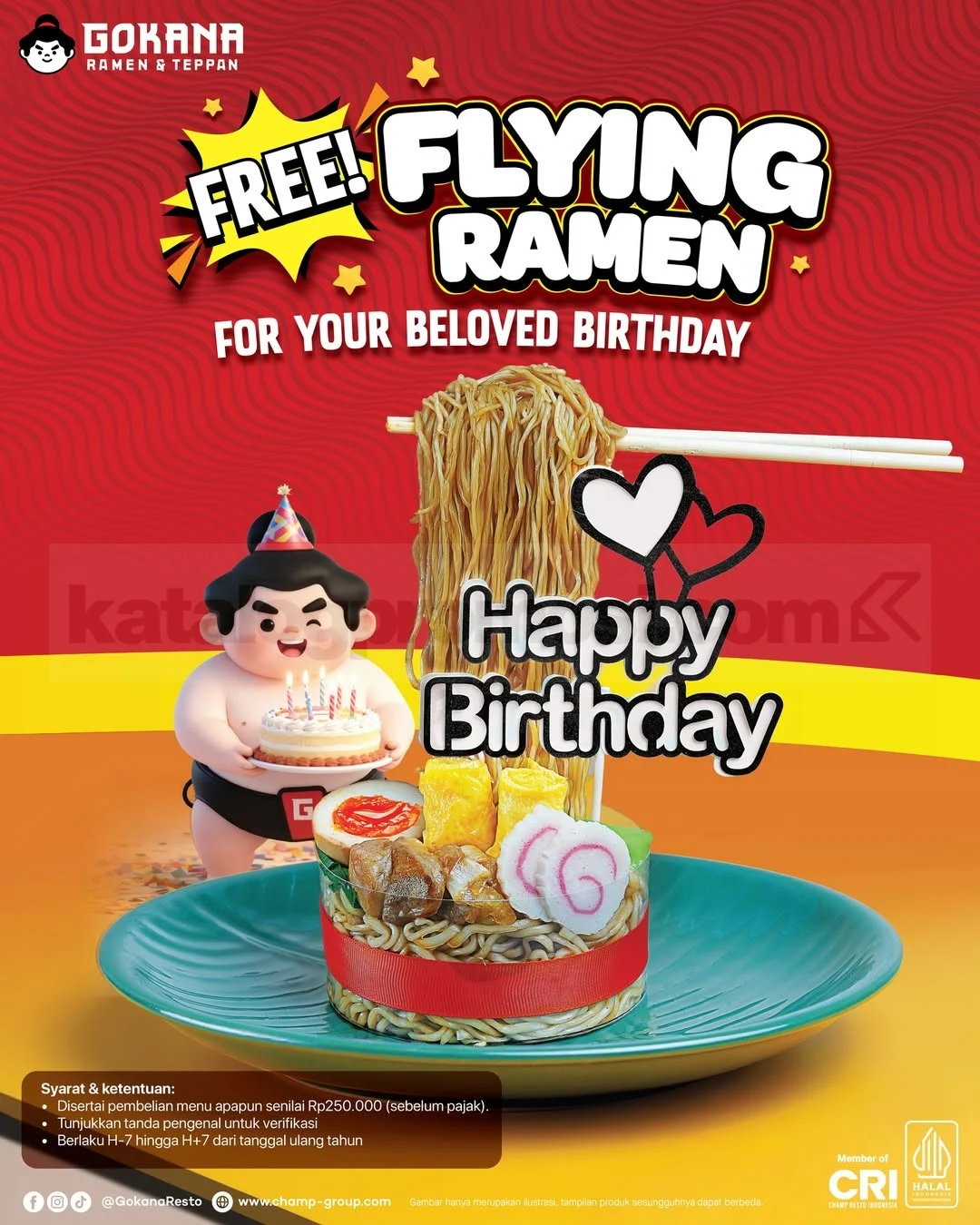 Gokana Beri Gratis Flying Ramen di Ulang Tahunmu