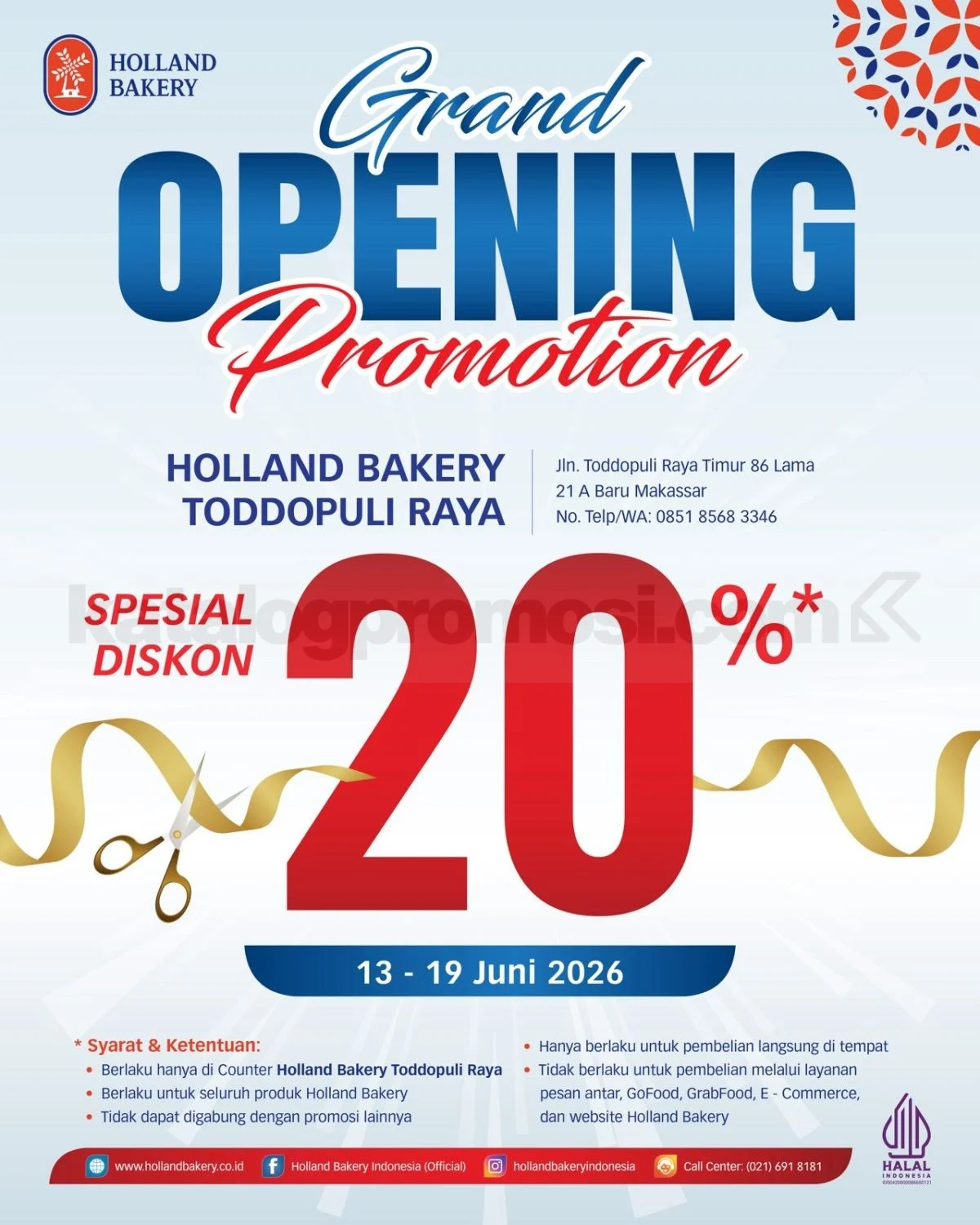 Holland Bakery Toddopuli Buka, Diskon 20% Semua Produk!