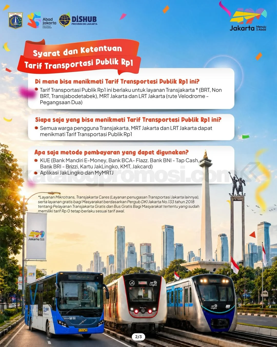 HUT Jakarta ke-499: Transjakarta, MRT, LRT Rp 1,-