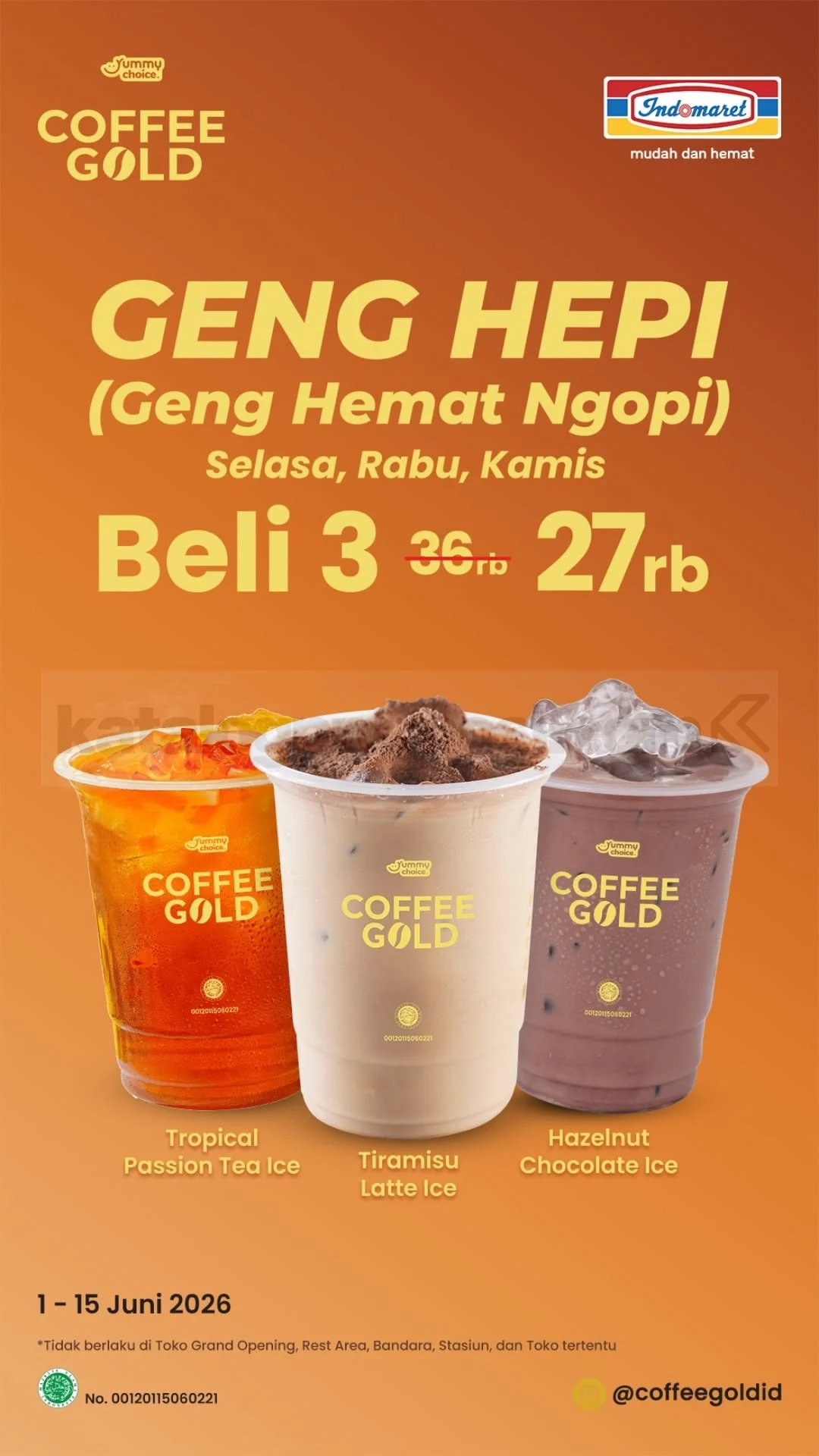 Indomaret: Promo Geng Hepi Coffee Gold Beli 3 Hanya Rp 27 Ribu