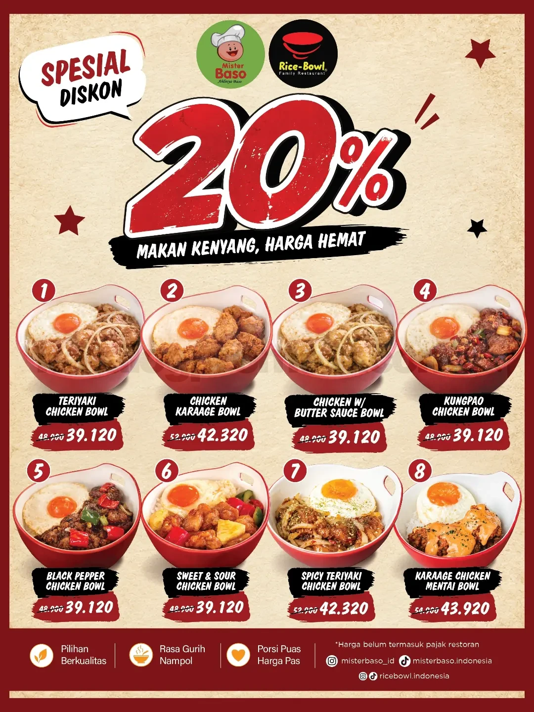 Mister Baso & Rice Bowl: Diskon 20% Menu Favorit Mulai Rp 39.120
