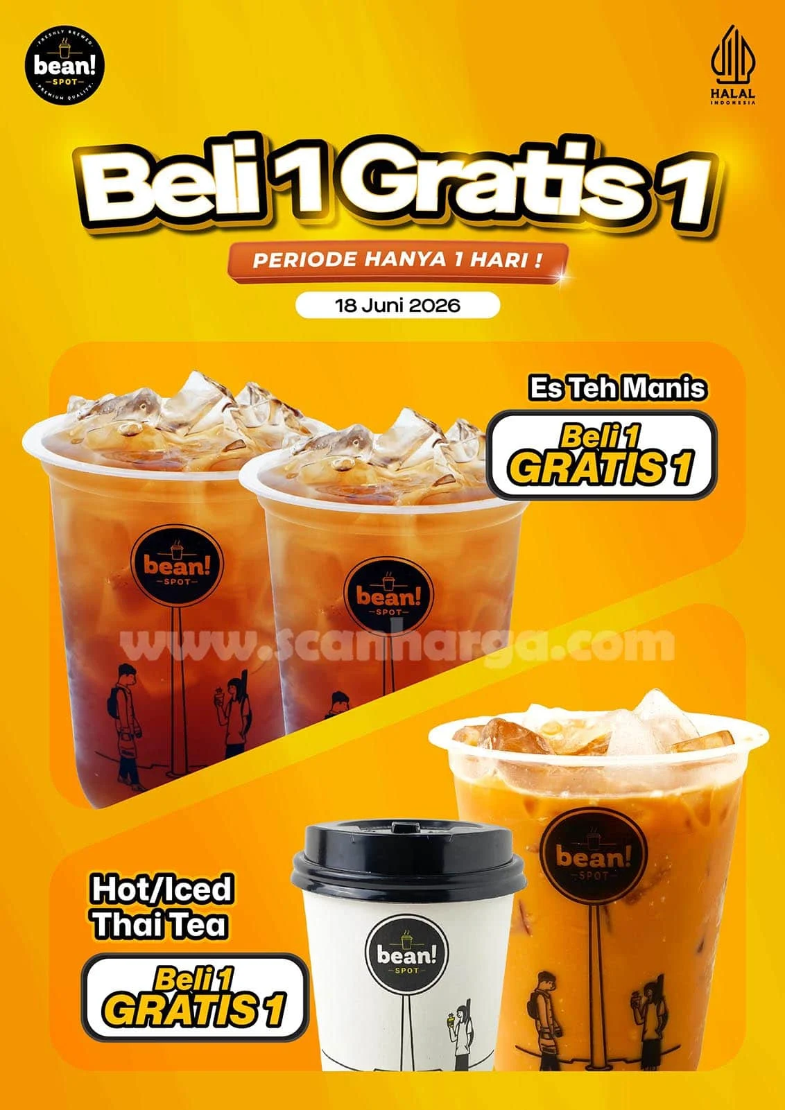 Promo Beanspot B1G1: Thai Tea & Es Teh Manis 18 Juni 2026