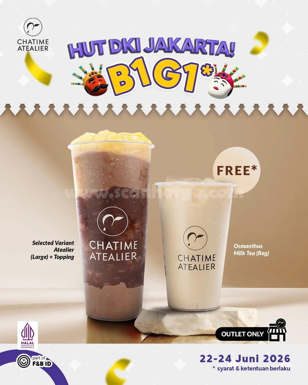 Promo Chatime Atealier: Beli 1 Gratis 1 Spesial HUT Jakarta 499