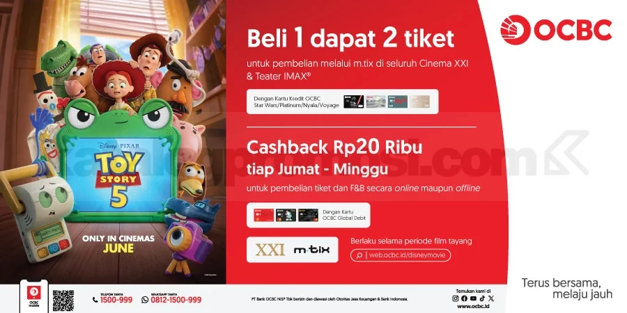 Promo Cinema XXI OCBC: Nonton Toy Story 5 Hemat & Cashback!