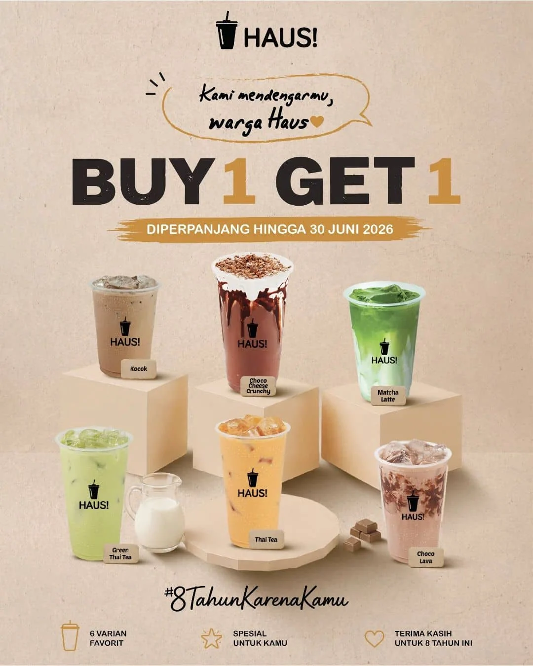 Promo Haus Anniversary: Beli 1 Gratis 1 Minuman Favorit Hingga 30 Juni
