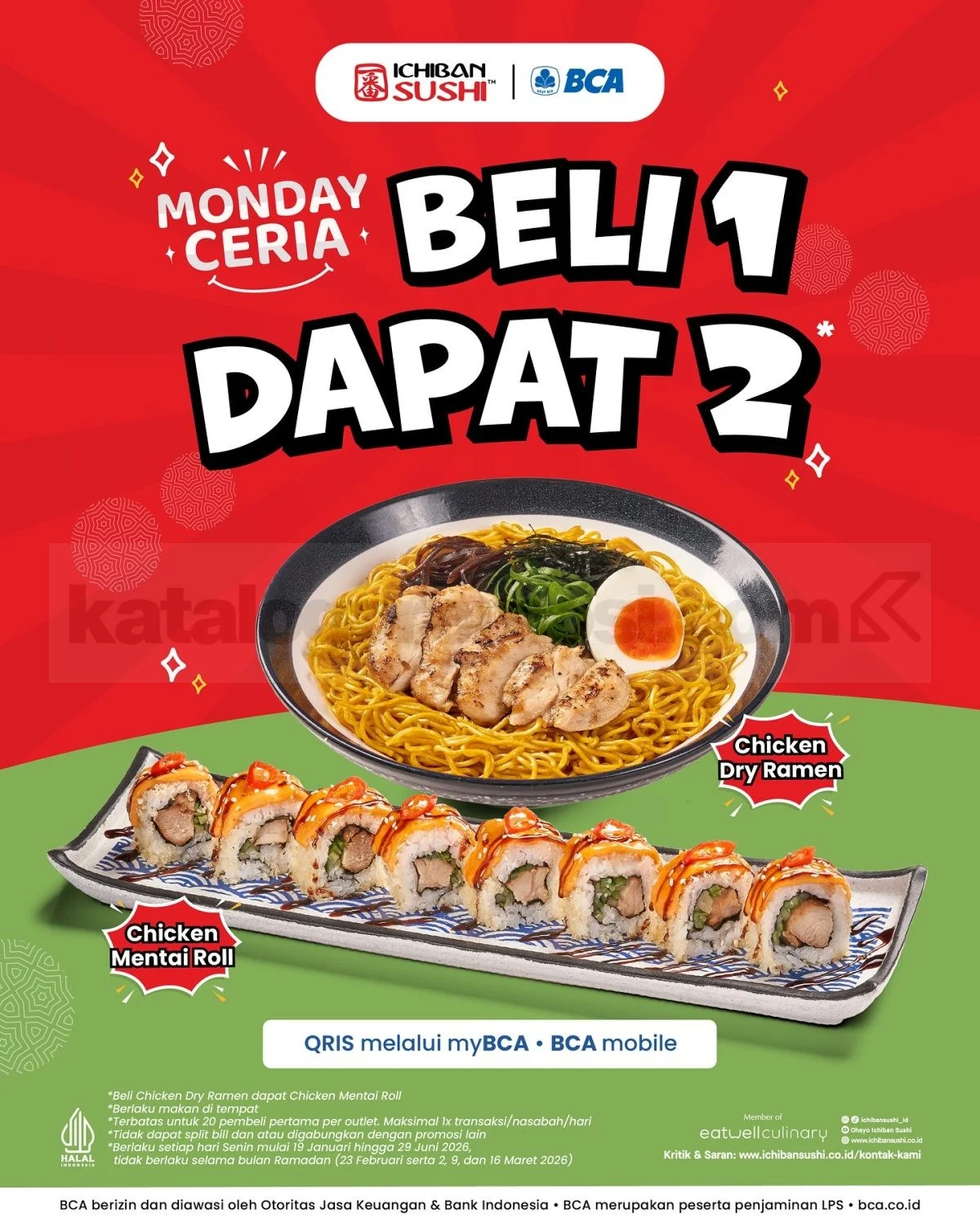 Promo ICHIBAN SUSHI: Senin Ceria Beli 1 Gratis 1 BCA
