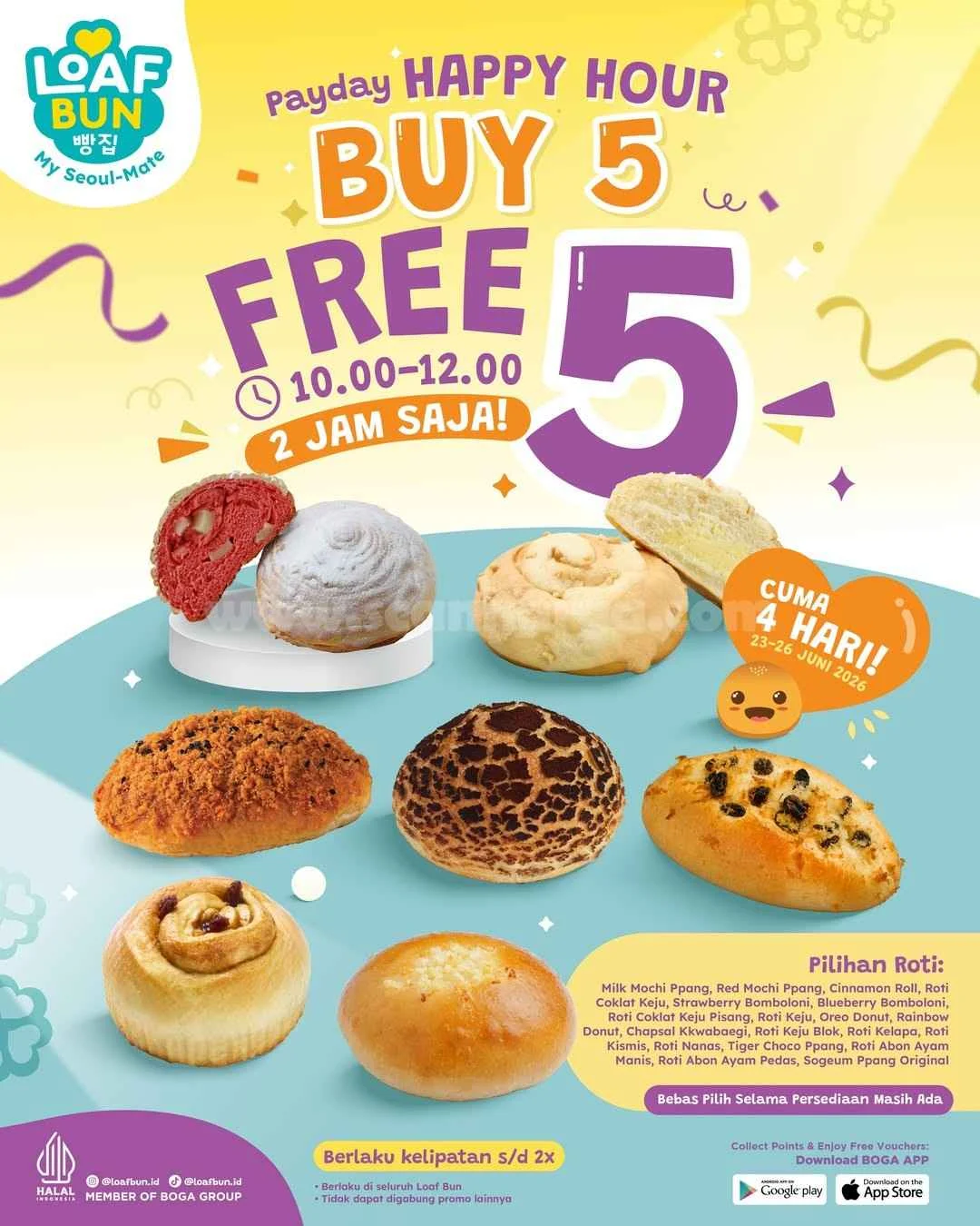 Promo Loaf Bun: Beli 5 Gratis 5 Roti Korea Spesial Gajian!